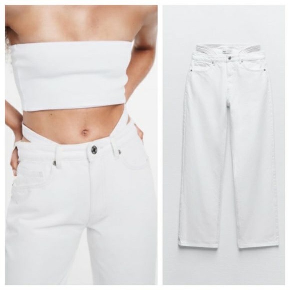 Zara white jeans with extra waistband